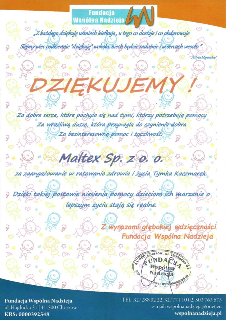podziękowanie_pomoc dla Tymoteusza